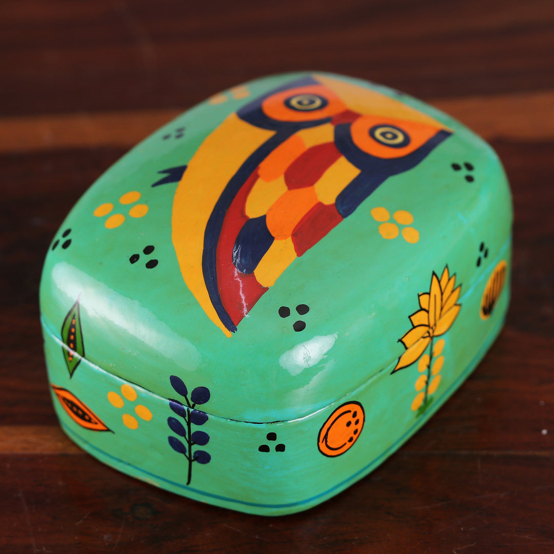 Papier Mache Owl-Motif Pen Holder - Owl Story in Teal