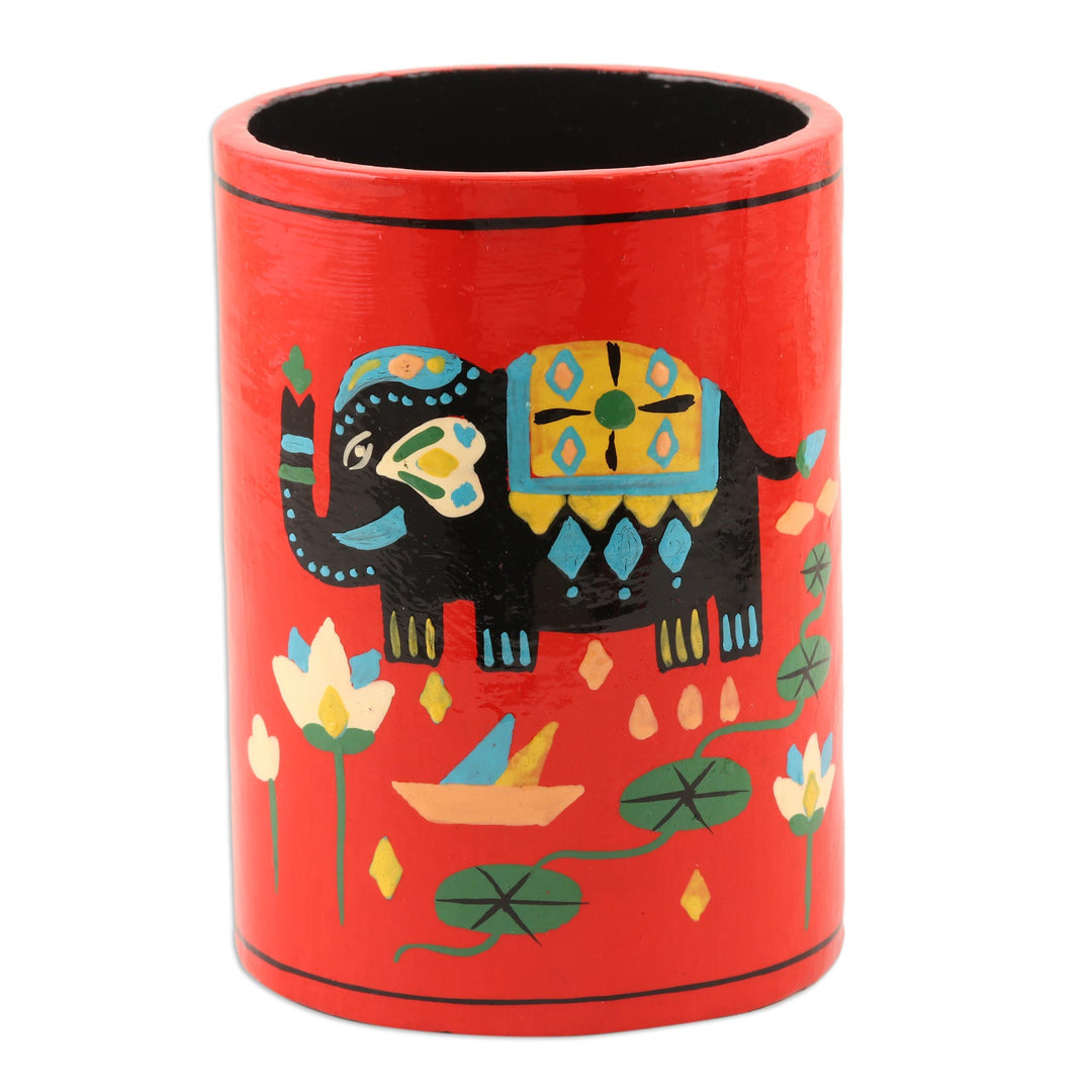Papier Mache Elephant-Motif Pen Holder - Tale of the River