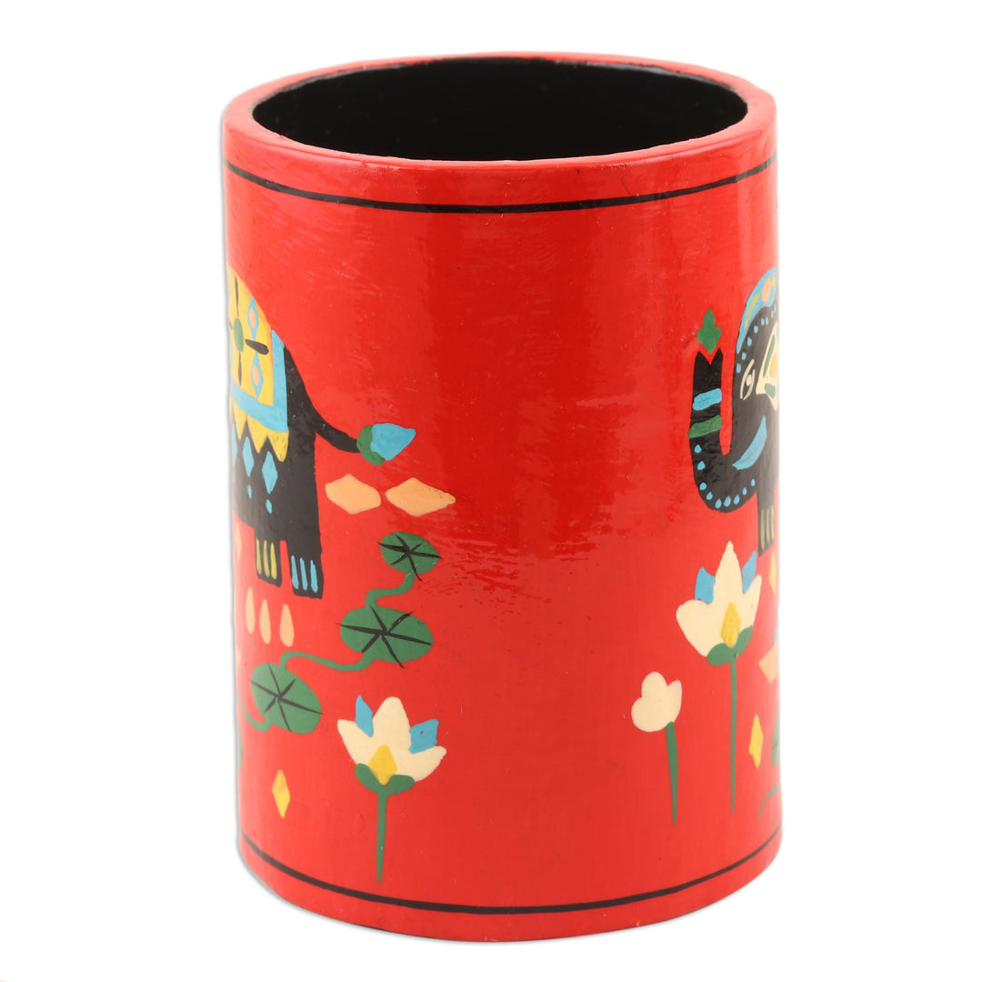 Papier Mache Elephant-Motif Pen Holder - Tale of the River