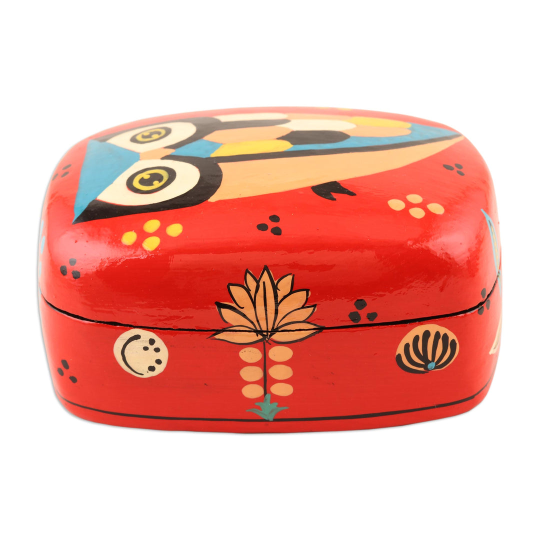 Hand Crafted Owl-Themed Decorative Box - Owl Story in Red