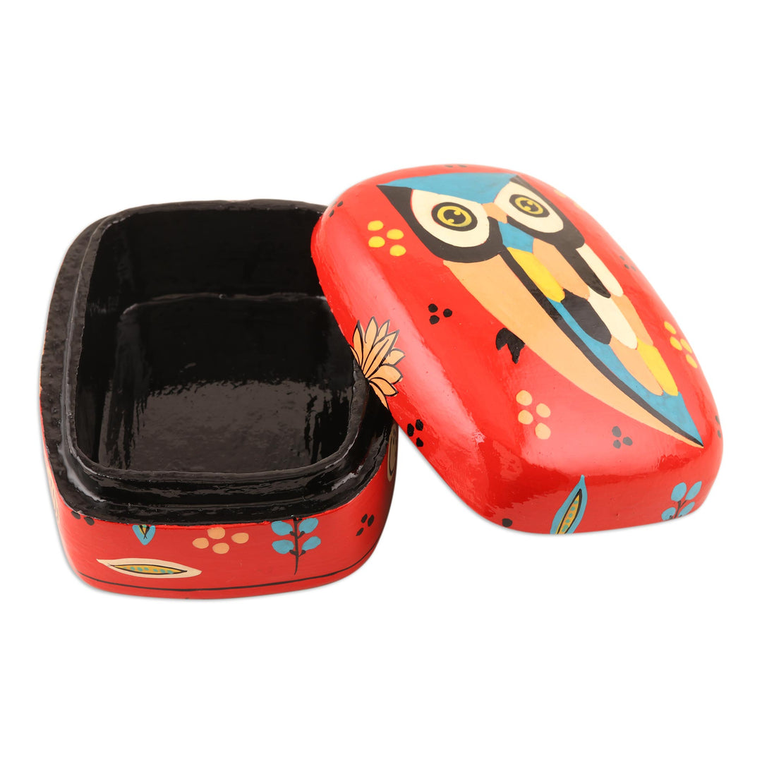 Hand Crafted Owl-Themed Decorative Box - Owl Story in Red