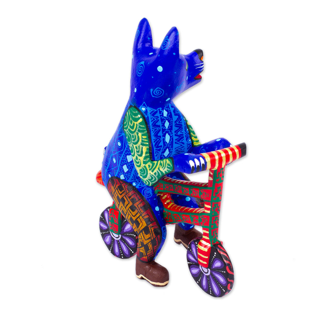 Hand Painted Alebrije Cat Figurine - Bicycle Cat