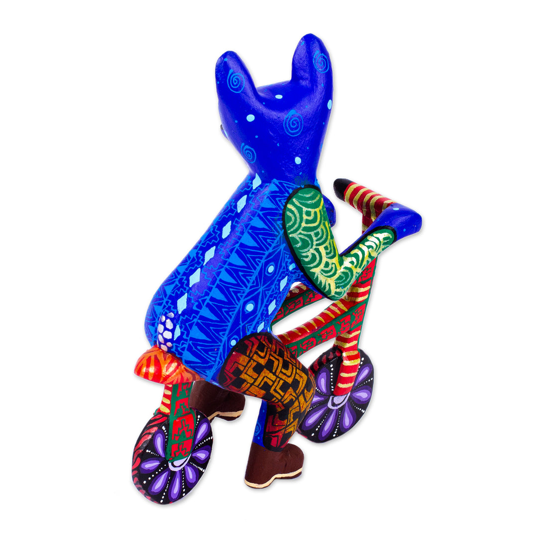 Hand Painted Alebrije Cat Figurine - Bicycle Cat