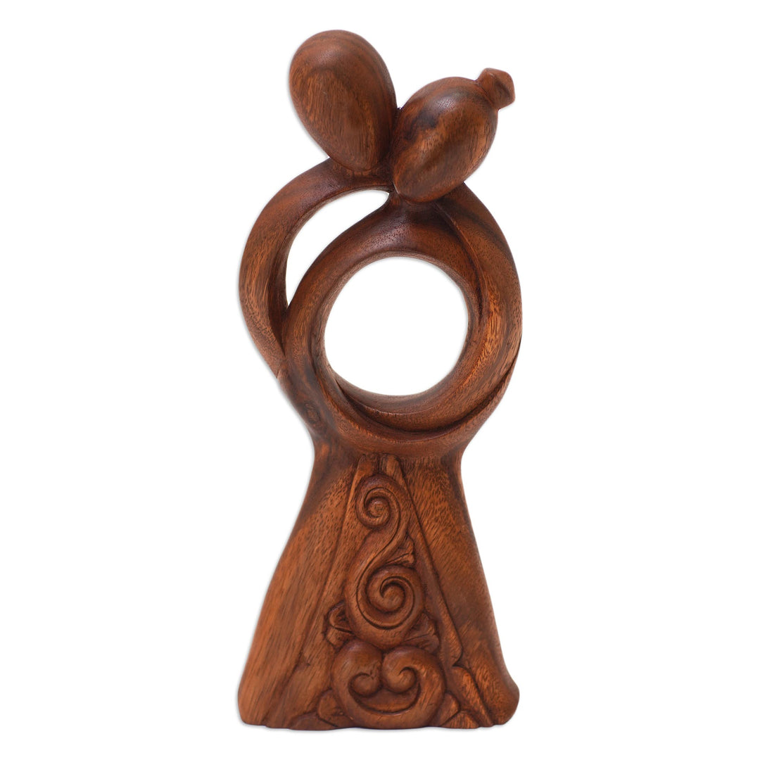 Handmade Romantic Suar Wood Statuette - Hugging