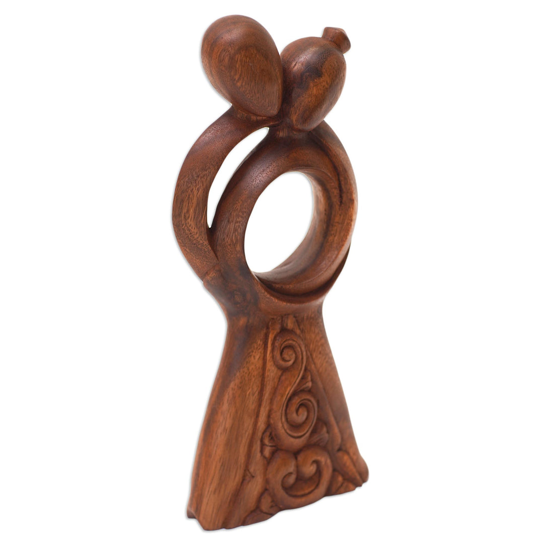 Handmade Romantic Suar Wood Statuette - Hugging