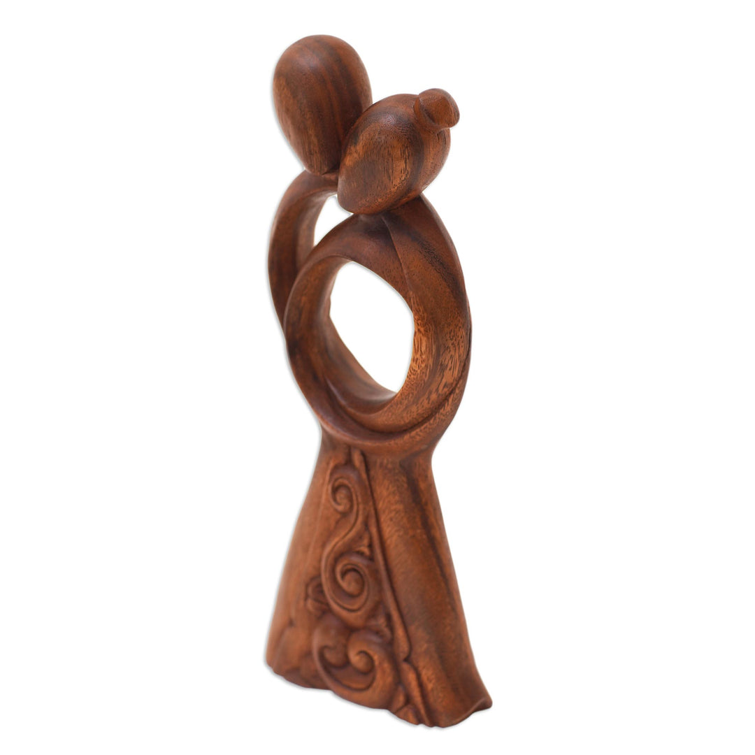 Handmade Romantic Suar Wood Statuette - Hugging