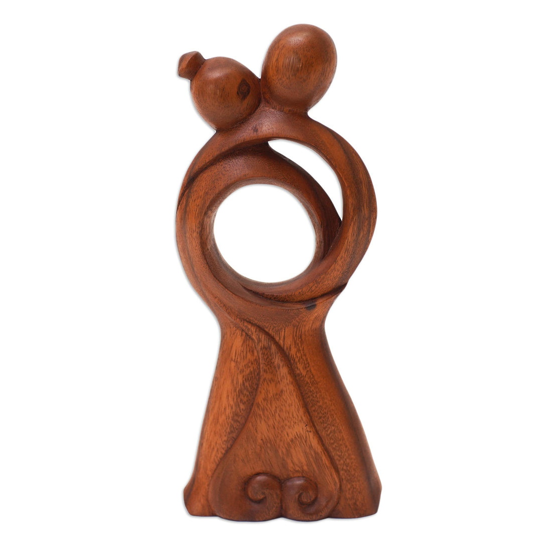 Handmade Romantic Suar Wood Statuette - Hugging