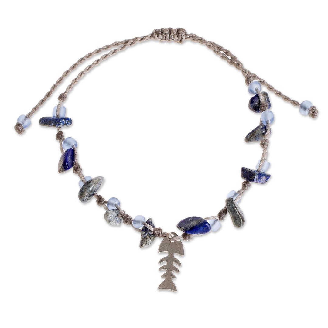 Fishbone Charm Lapis Lazuli Bracelet - Blue Fish