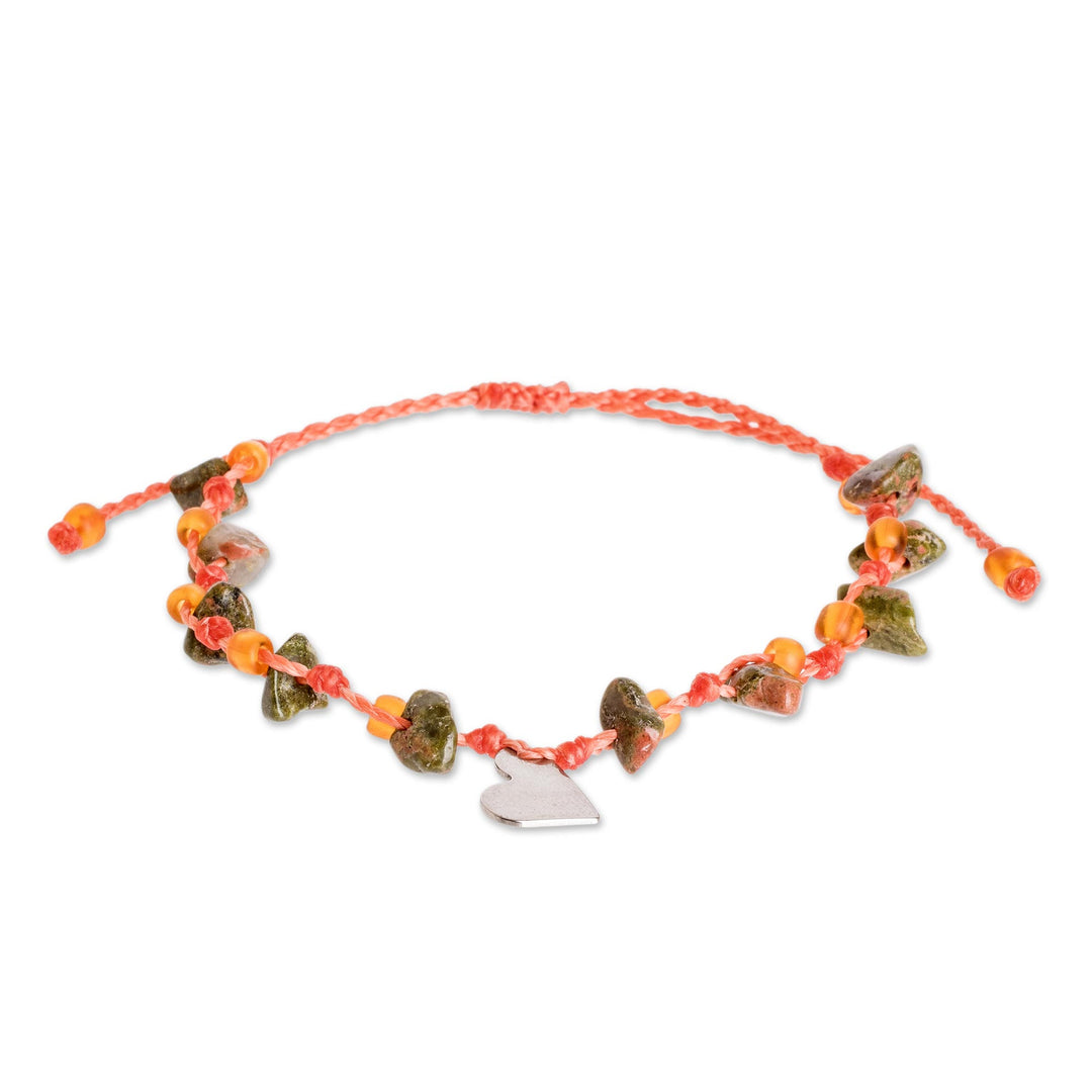 Beaded Unakite Charm Bracelet - Melon Heart