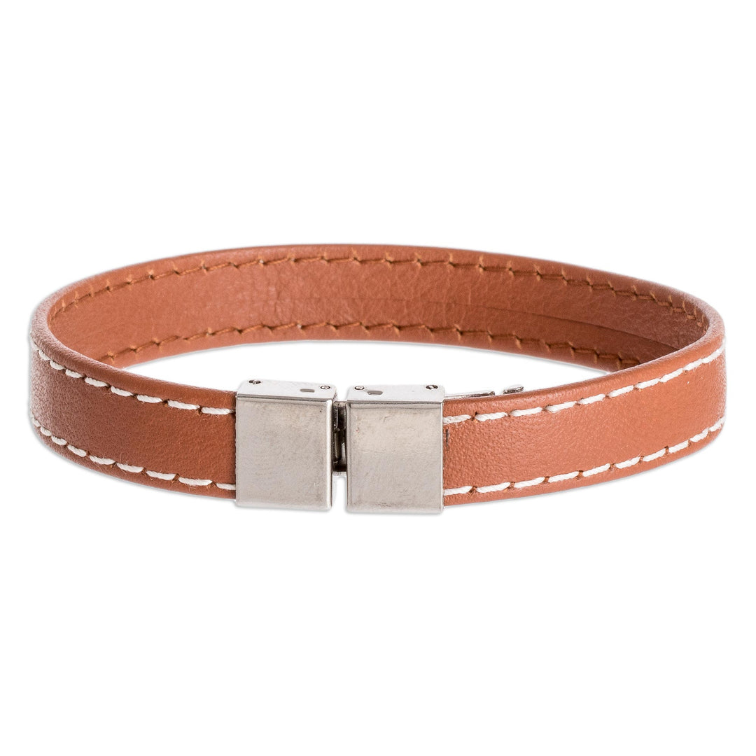 Handmade Faux Leather Bracelet in Tan - Attraction in Tan