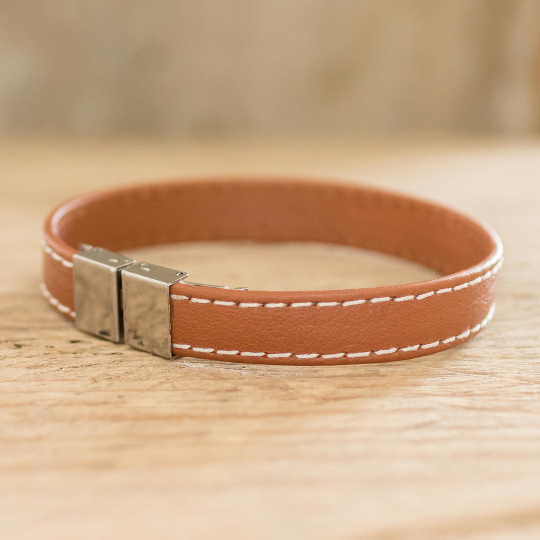Handmade Faux Leather Bracelet in Tan - Attraction in Tan