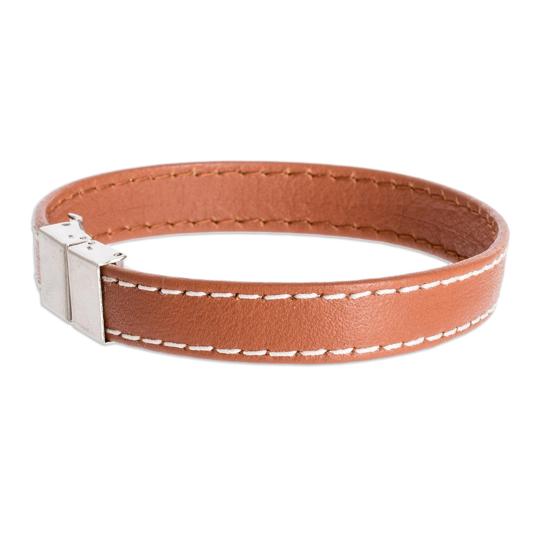 Handmade Faux Leather Bracelet in Tan - Attraction in Tan