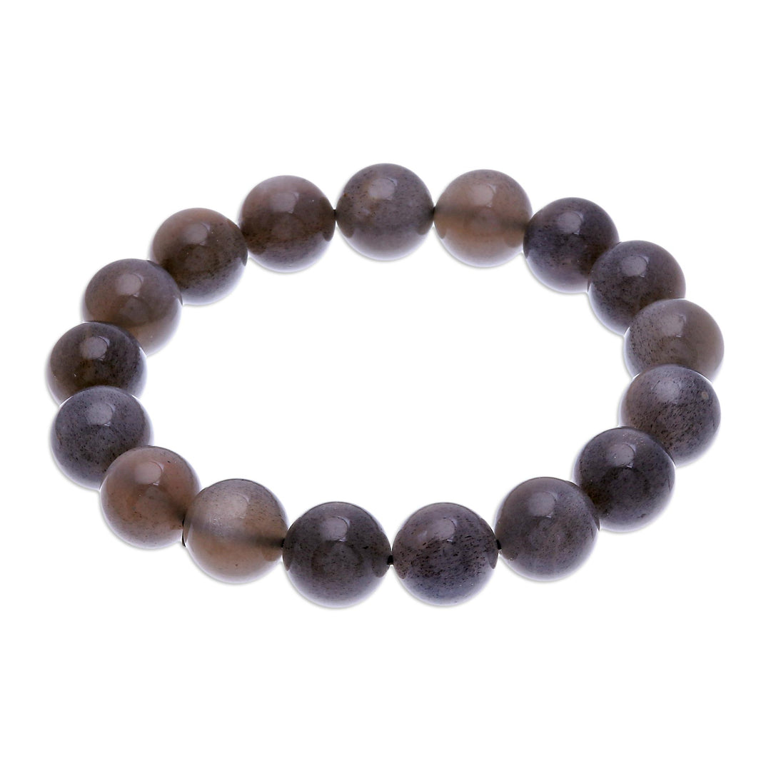 Handmade Moonstone Beaded Stretch Bracelet - Grey Sugar Pill