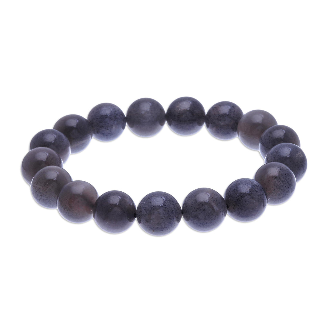 Handmade Moonstone Beaded Stretch Bracelet - Grey Sugar Pill