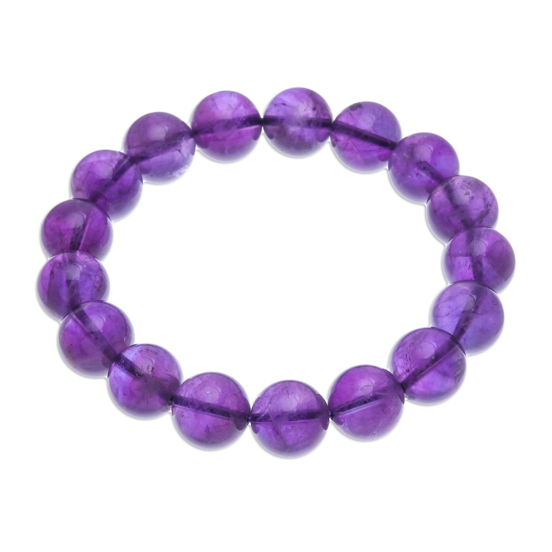 Hand Crafted Amethyst Beaded Stretch Bracelet - Sugar Pill in Berry