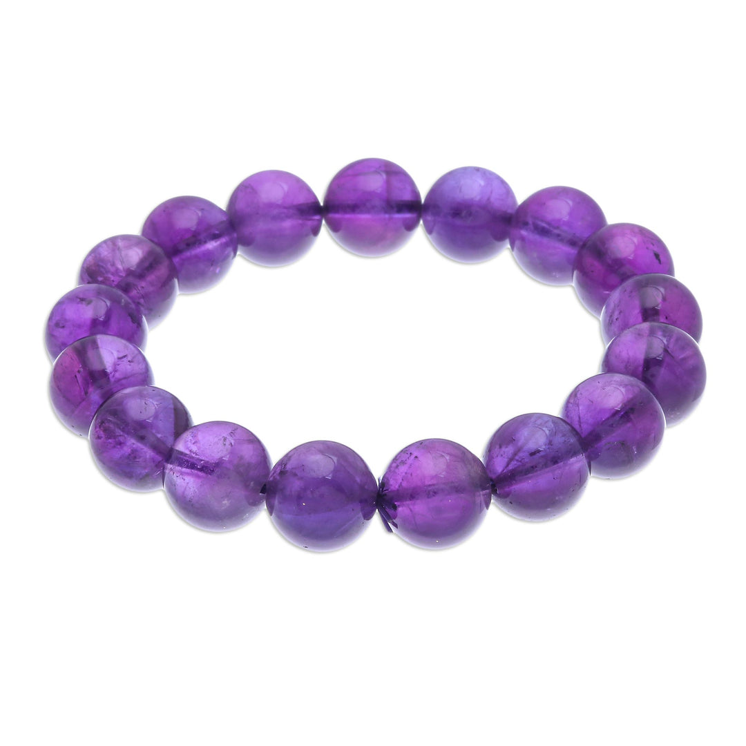 Hand Crafted Amethyst Beaded Stretch Bracelet - Sugar Pill in Berry
