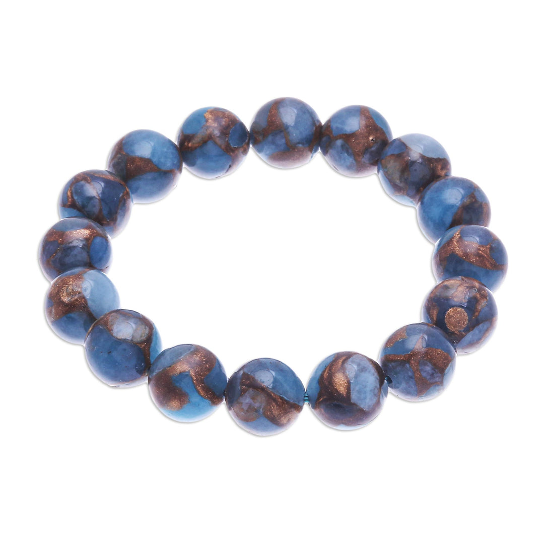 Artisan Crafted Quartz Beaded Stretch Bracelet - Sugar Pill in Beach