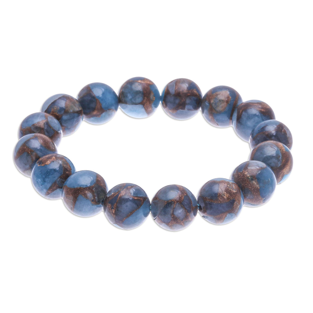 Artisan Crafted Quartz Beaded Stretch Bracelet - Sugar Pill in Beach