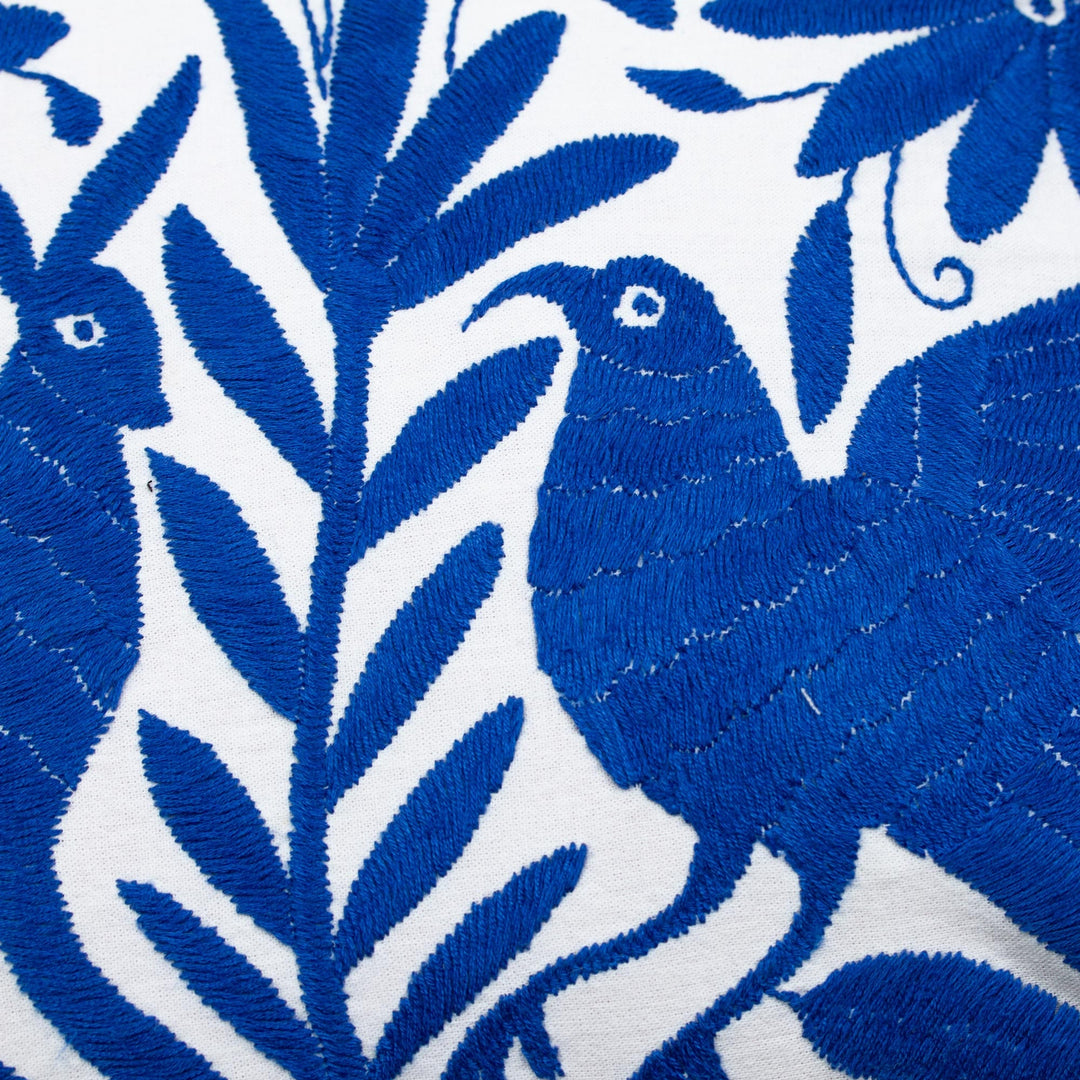 Blue Embroidered Mexican Manta Throw Pillow Cushion Cover - Tenango in Blue