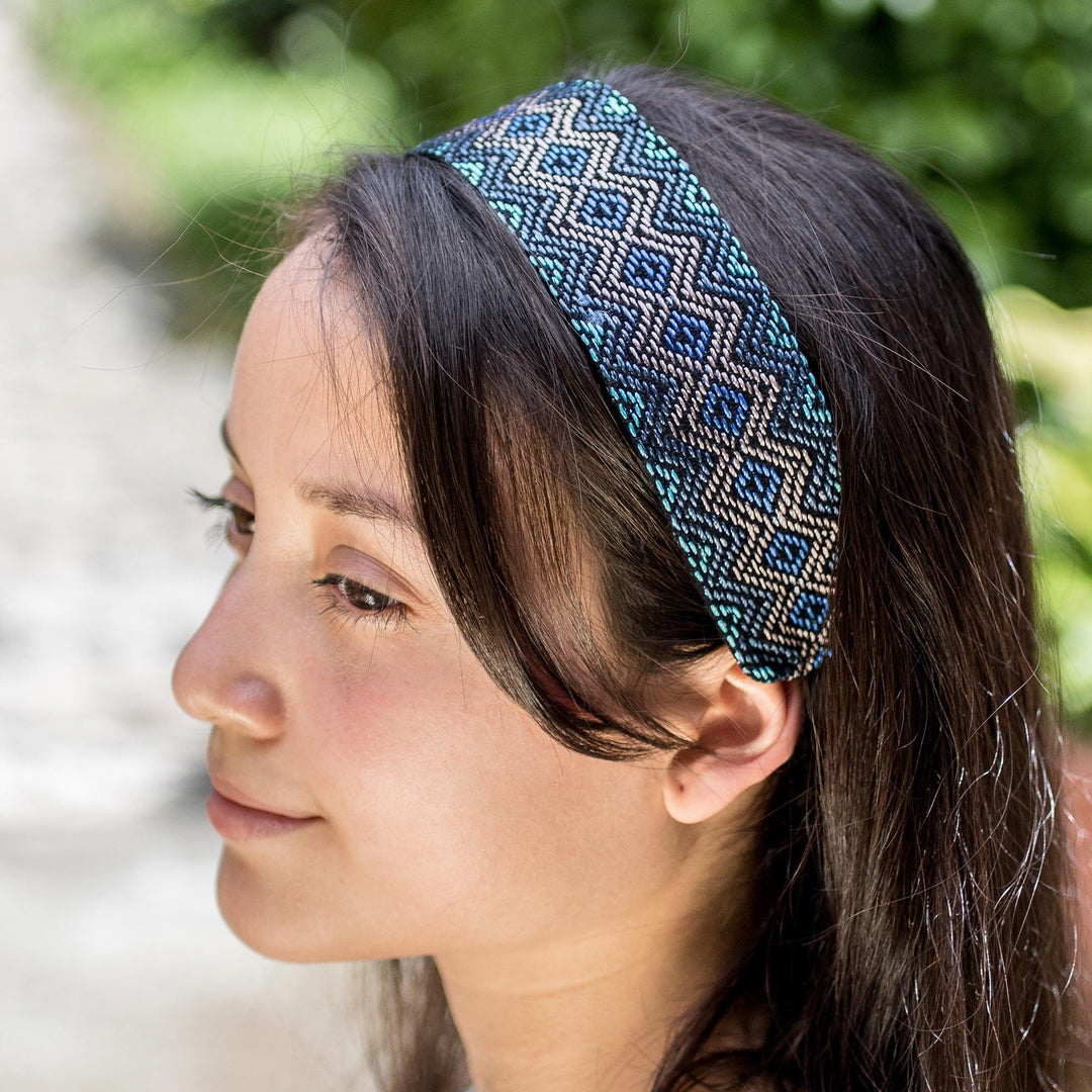 Hand Loomed Cotton Diamond Patterned Headband Guatemala - To The Heavens
