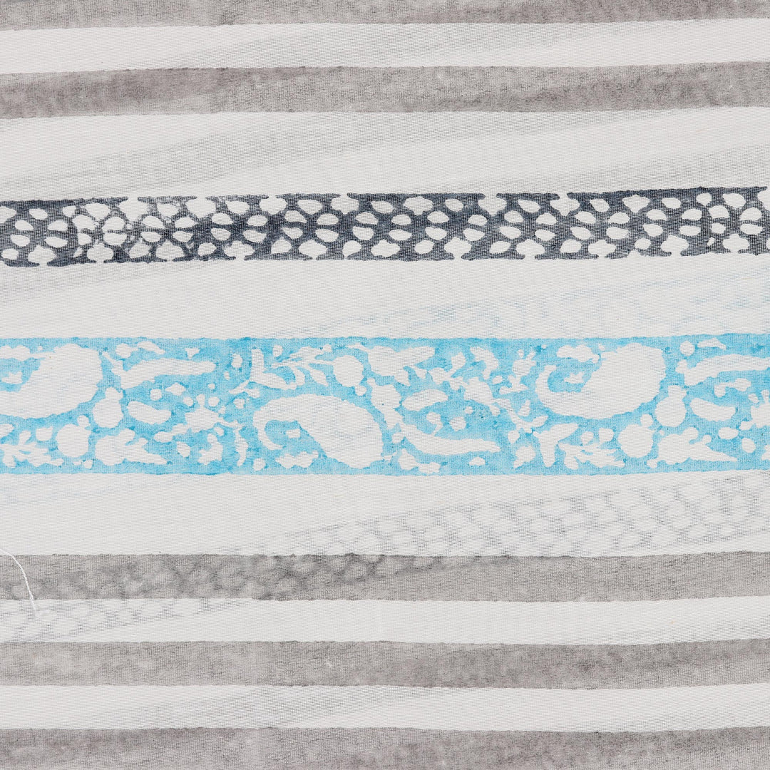 Striped Grey Cotton Chanderi Scarf from India - Paisley Breeze