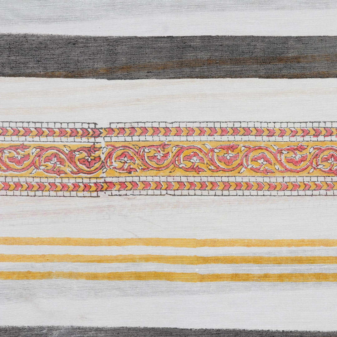 Striped Paisley Chanderi Cotton Scarf - Paisley in Amber