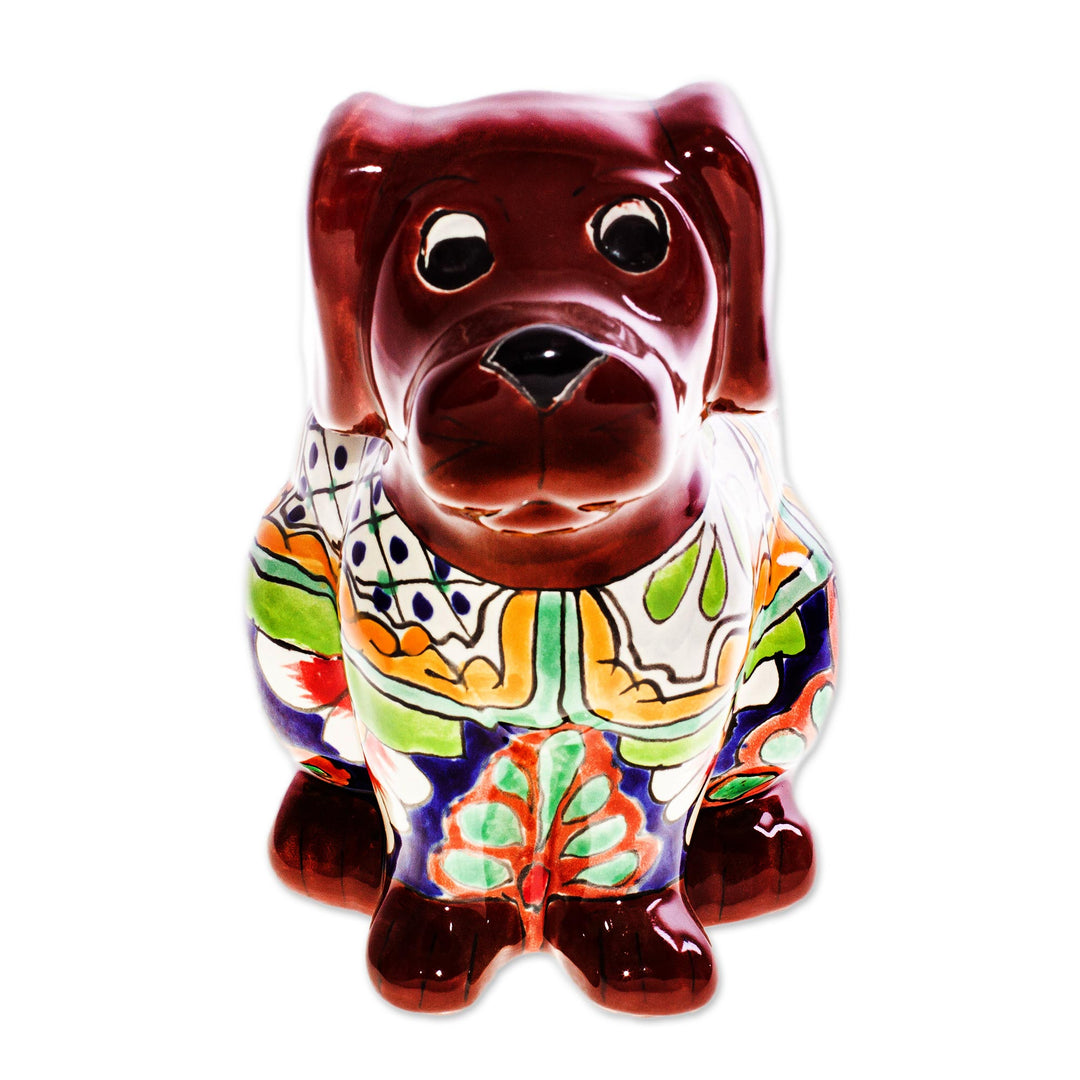 Talavera Style Dog-Themed Ceramic Planter from Mexico - Talavera Dog
