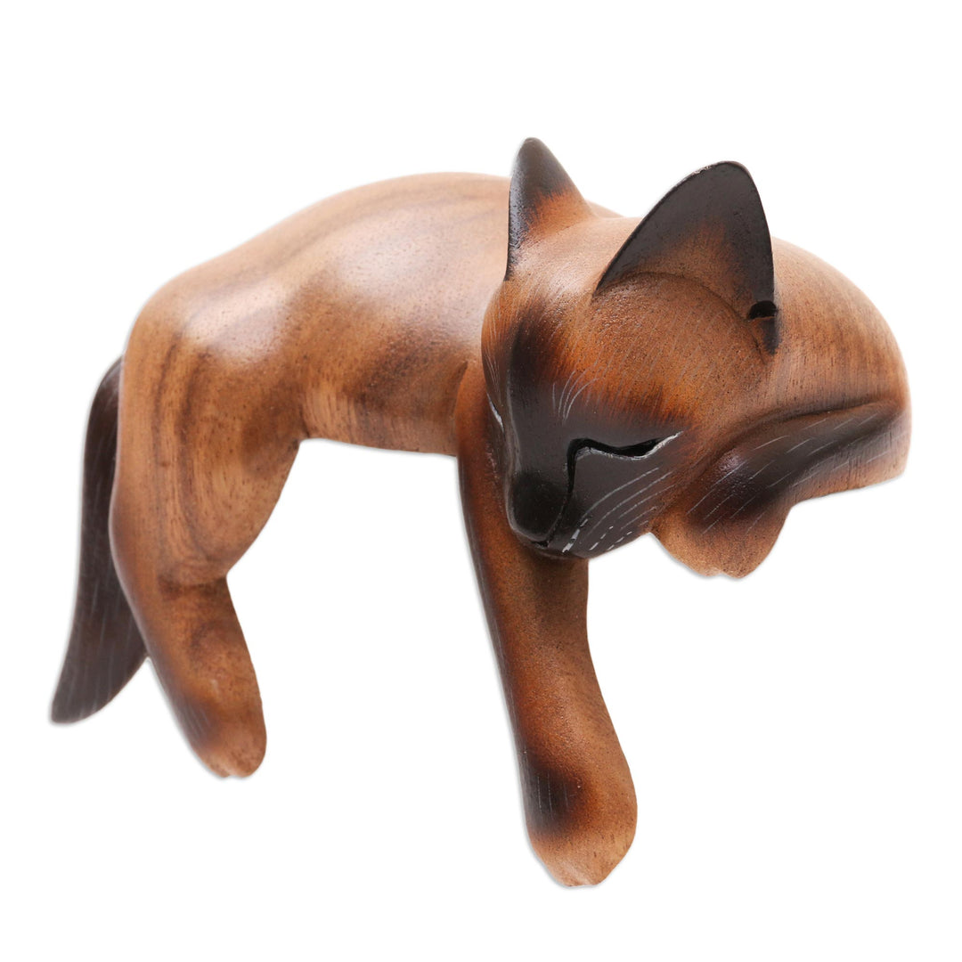 Sleeping Siamese Suar Wood Cat Statuette - Sleeping Feline