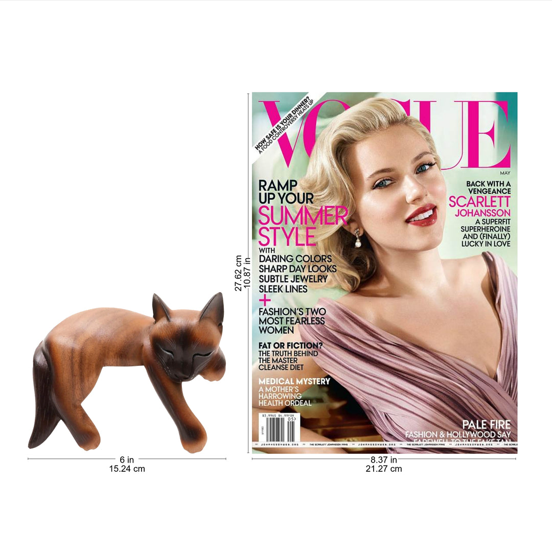 Sleeping Siamese Suar Wood Cat Statuette - Sleeping Feline