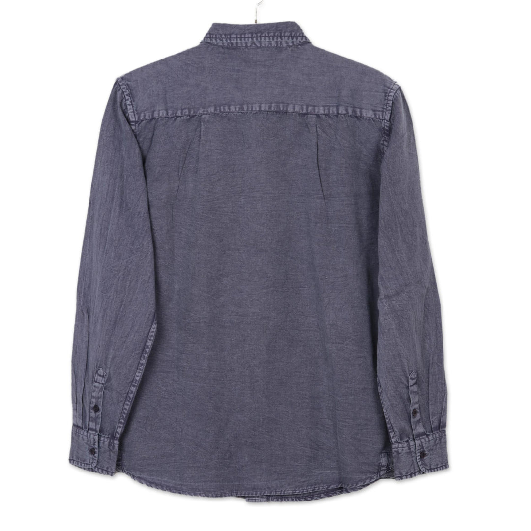 Men's Long-Sleeve Cotton Shirt in Slate from India - Casual Flair in Charcoal