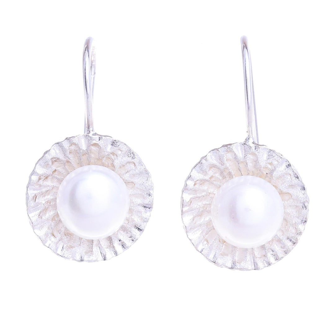 Hand Crafted Cultured Pearl and Sterling Silver Earrings - Lustrous Sun