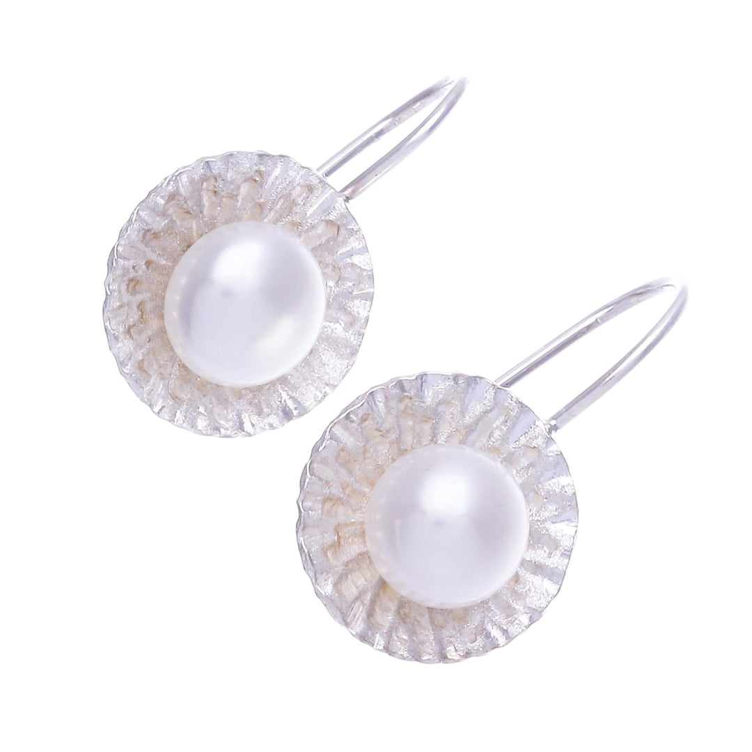Hand Crafted Cultured Pearl and Sterling Silver Earrings - Lustrous Sun