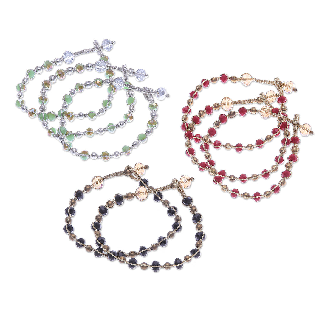 Silver-Plated Brass Beaded Bracelets (Set of 8) - Warm Rain