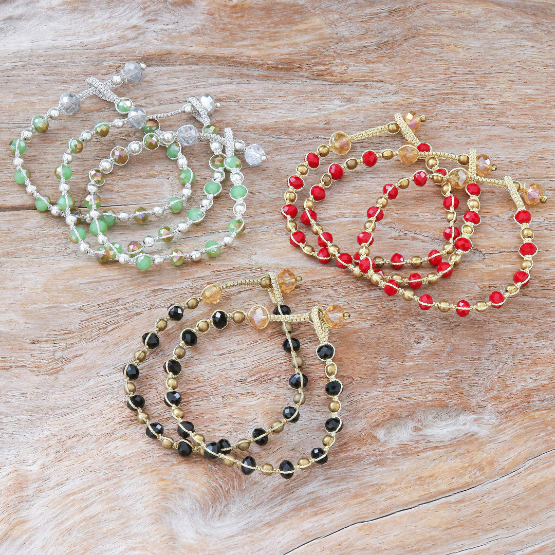 Silver-Plated Brass Beaded Bracelets (Set of 8) - Warm Rain