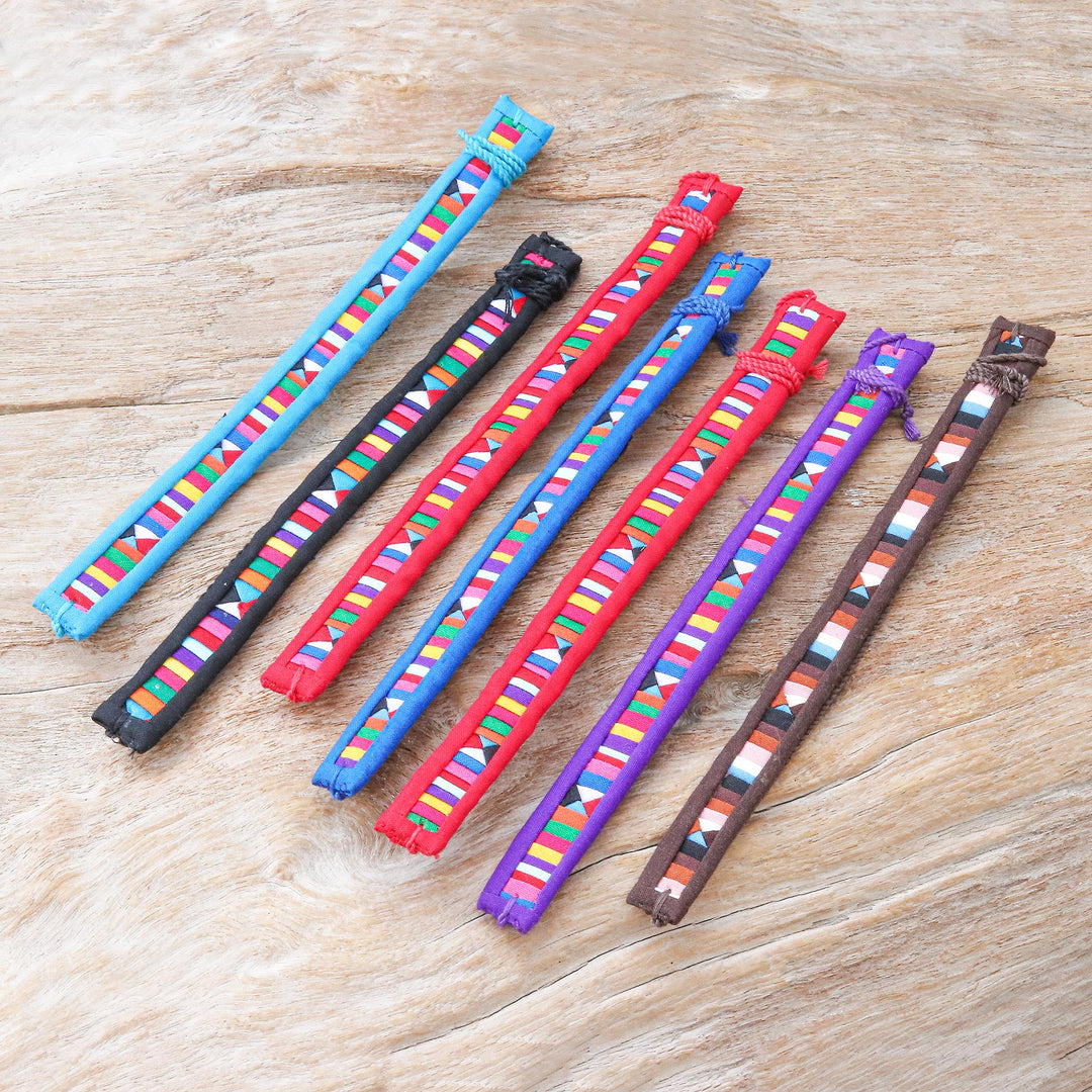 Cotton Blend Geometric Wristband Bracelets (Set of 7) - Tribal Friendship