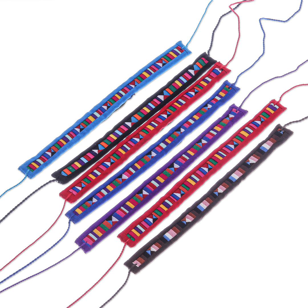 Cotton Blend Geometric Wristband Bracelets (Set of 7) - Tribal Friendship