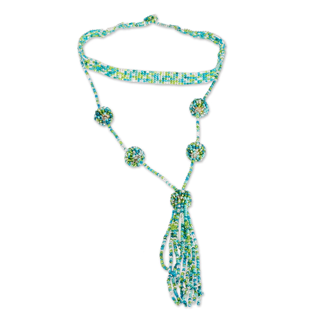 Tassel Necklace in Turquoise and Green - Tricolor Illusion