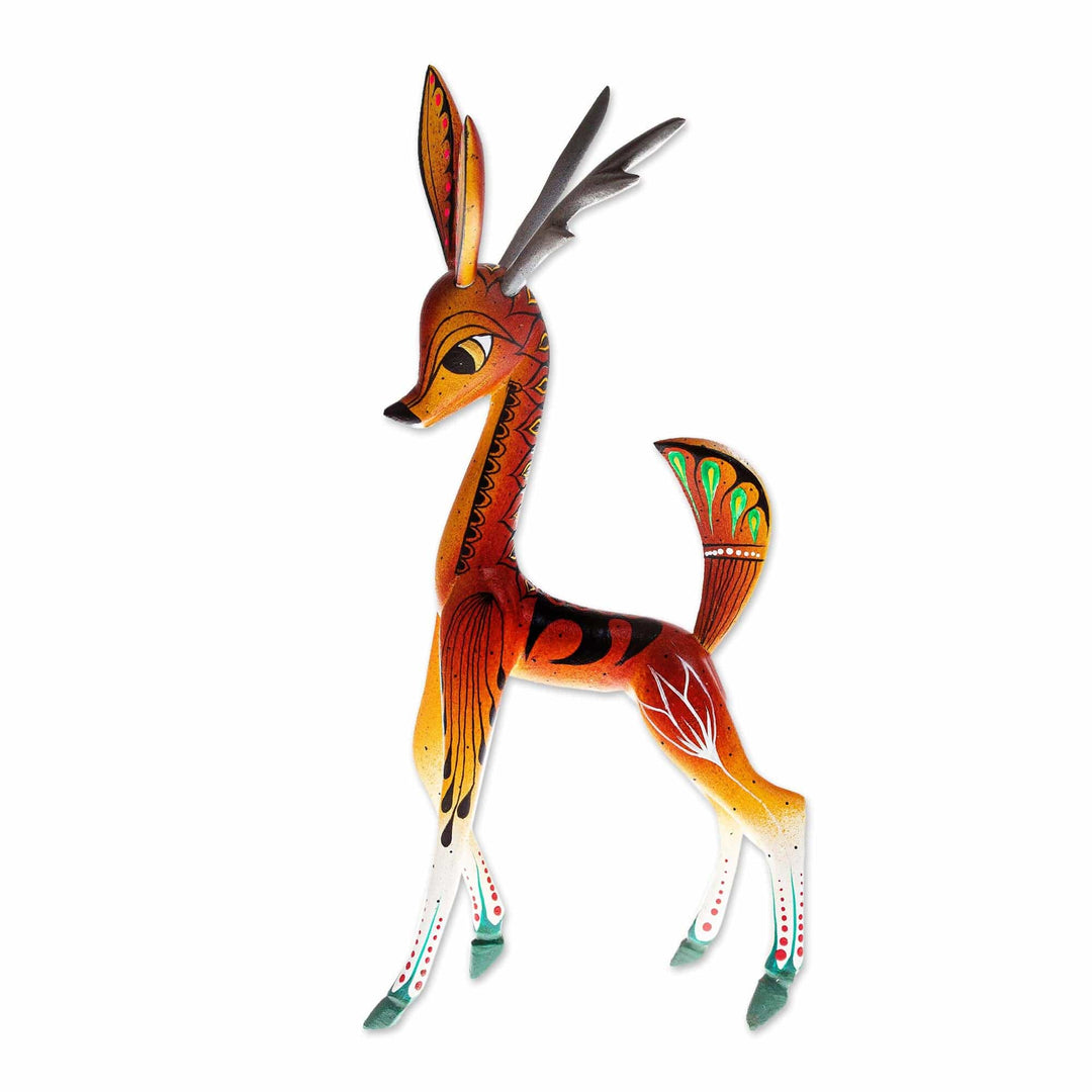Wood Deer Alebrije From San Martin Tilcajete Oaxaca - Running Grace