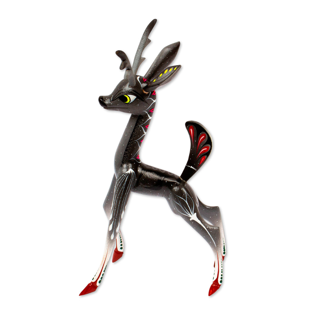 Handcrafted Grey Deer Alebrije Sculpture - Dainty Deer in Grey