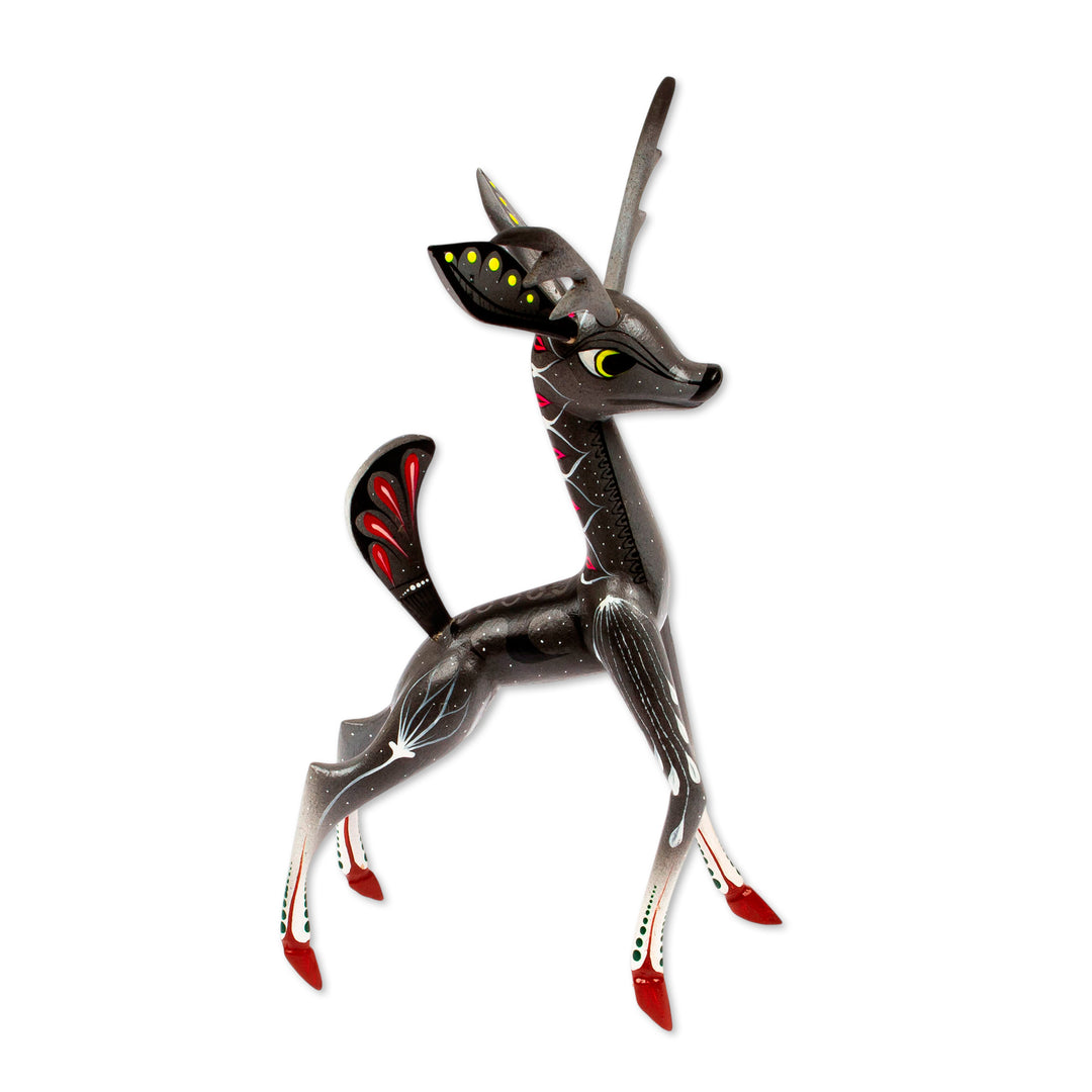 Handcrafted Grey Deer Alebrije Sculpture - Dainty Deer in Grey