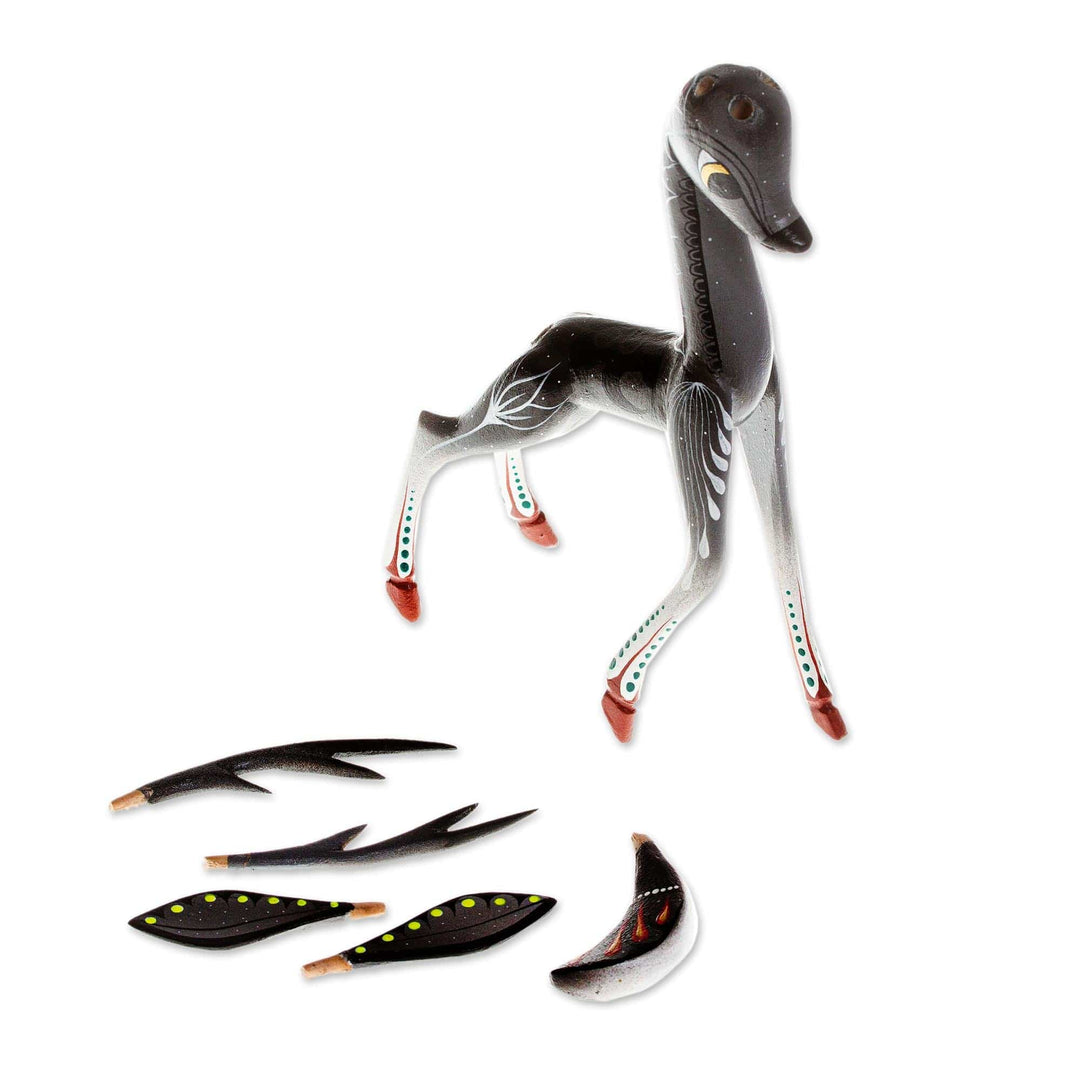 Handcrafted Grey Deer Alebrije Sculpture - Dainty Deer in Grey