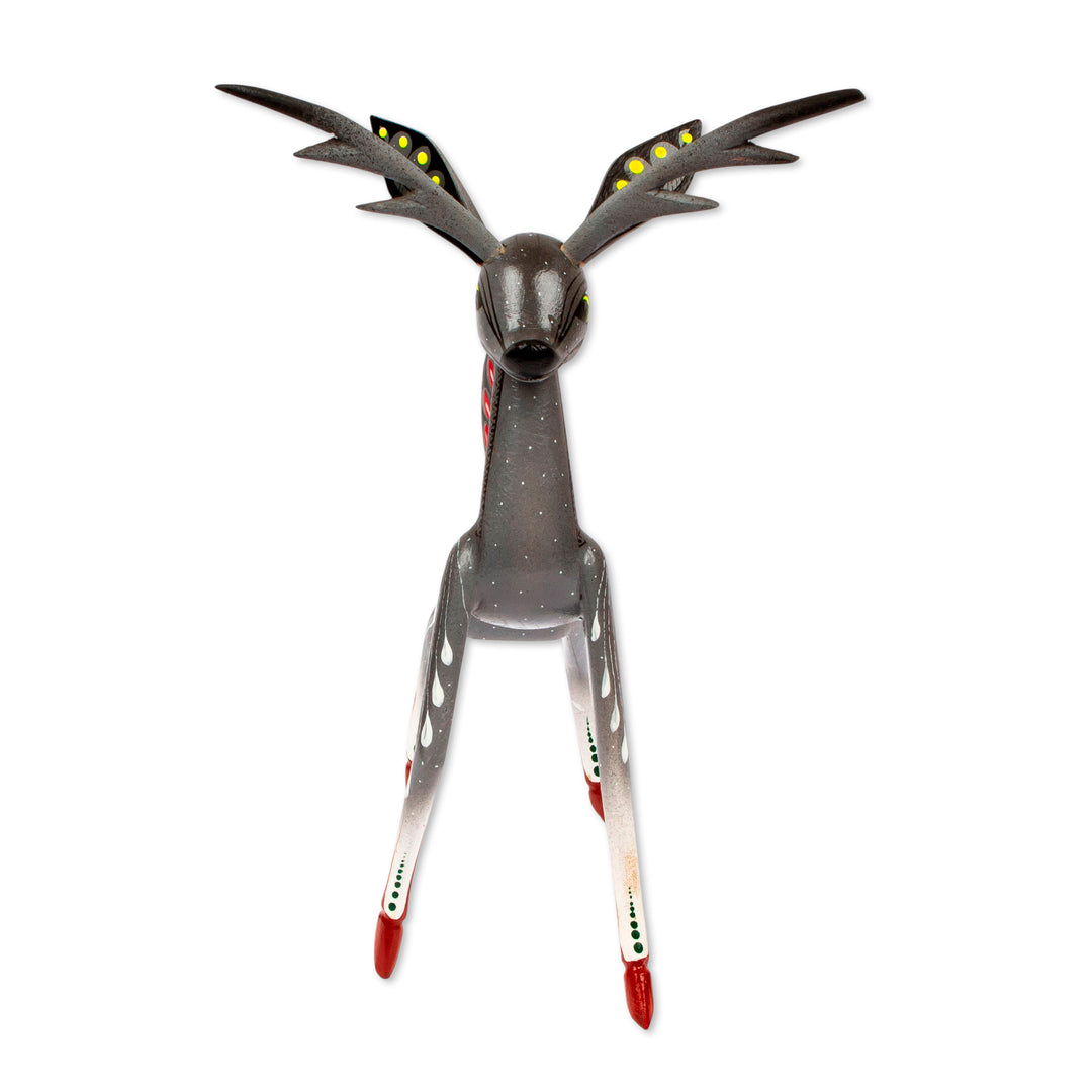 Handcrafted Grey Deer Alebrije Sculpture - Dainty Deer in Grey