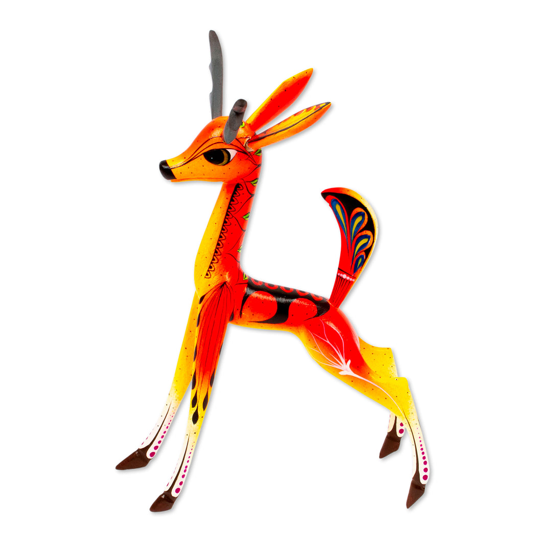 Hand Carved Alebrije Deer Figurine - Dainty Deer in Orange