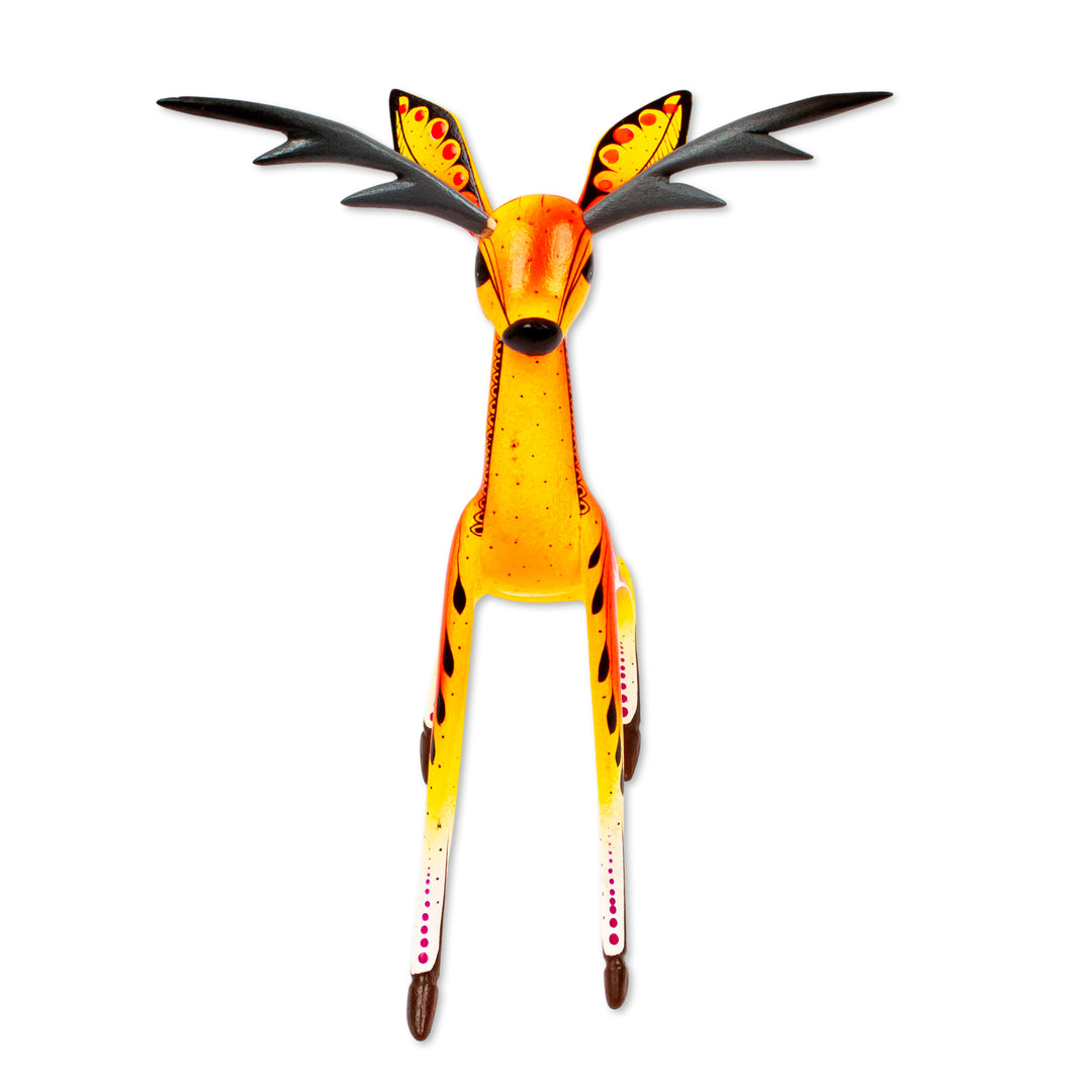 Hand Carved Alebrije Deer Figurine - Dainty Deer in Orange