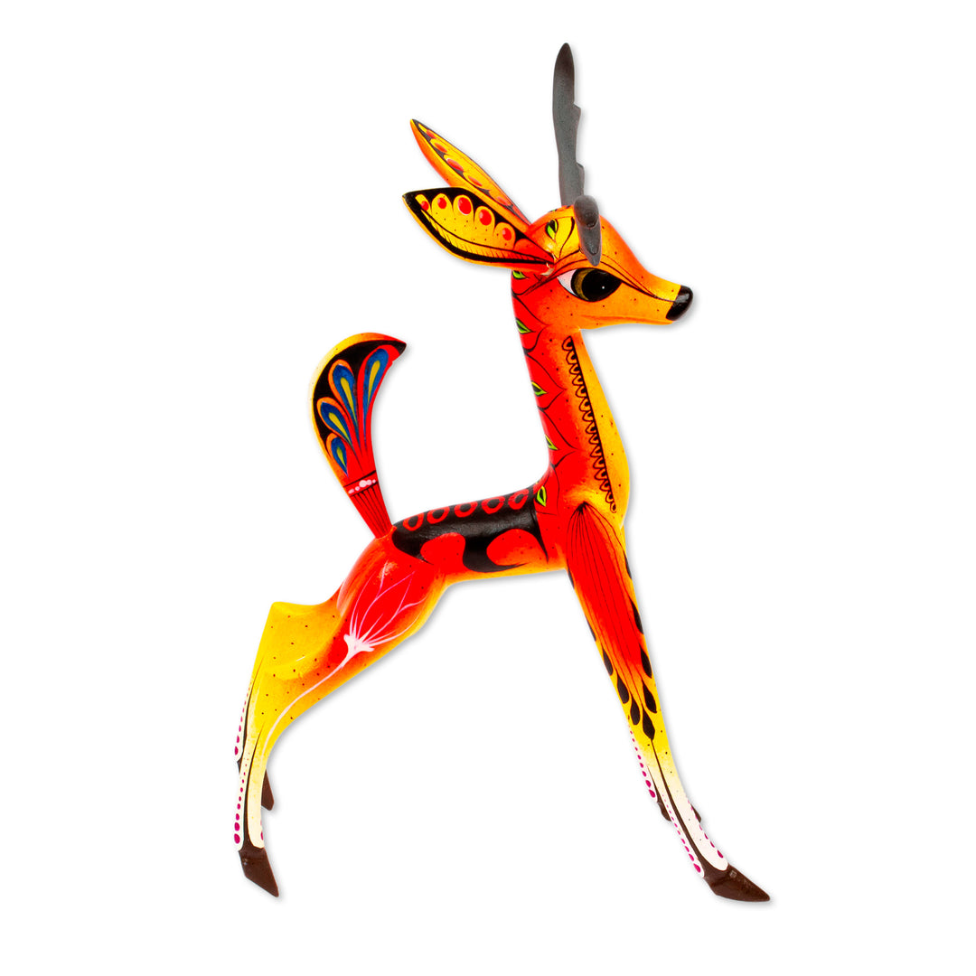 Hand Carved Alebrije Deer Figurine - Dainty Deer in Orange