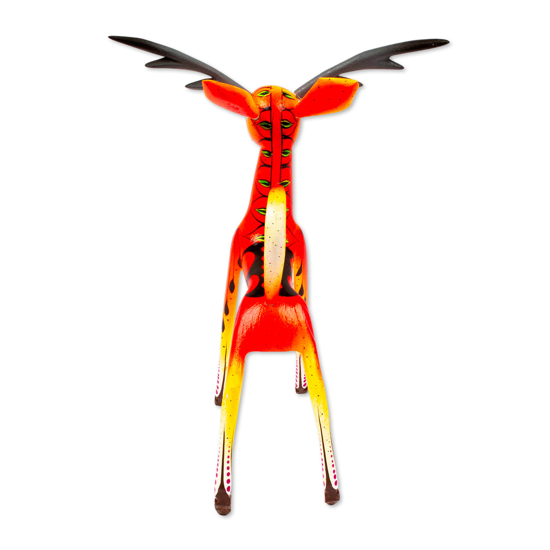 Hand Carved Alebrije Deer Figurine - Dainty Deer in Orange