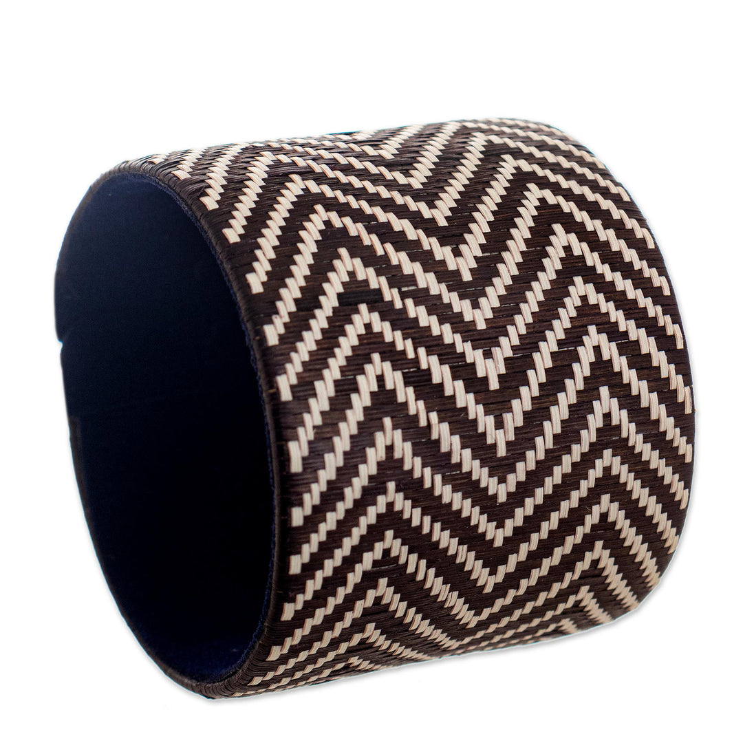 Handcrafted Natural Fiber Cuff Bracelet - Coffee Trails