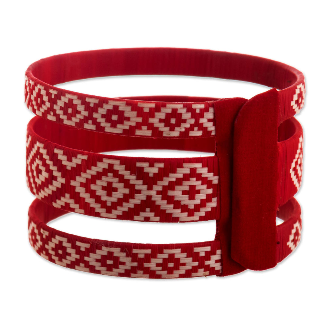 Handwoven Natural Fiber Cuff Bracelet - Soul of Fire