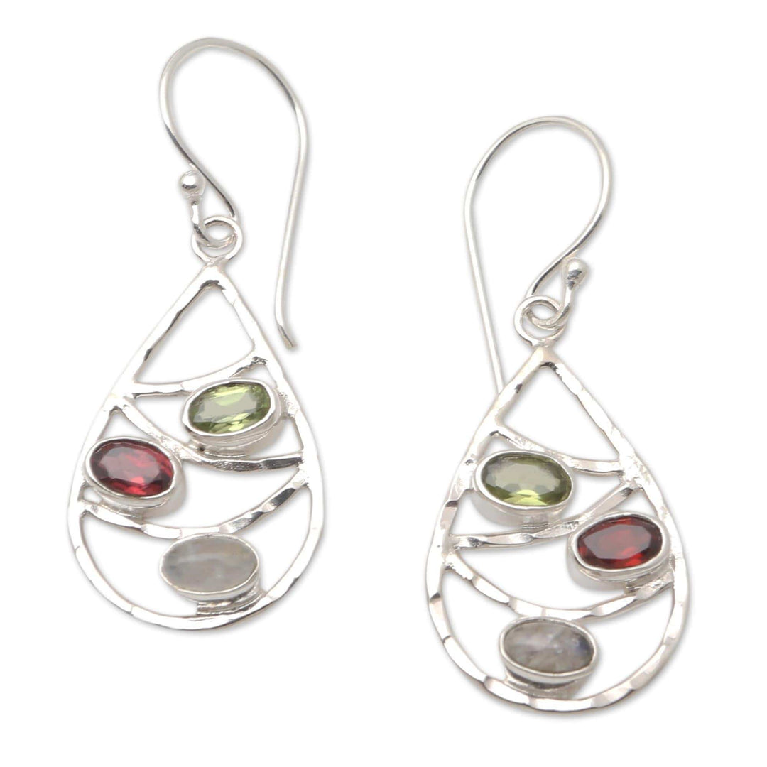 Hand Made Peridot and Garnet Dangle Earrings - Rainbow Skyline