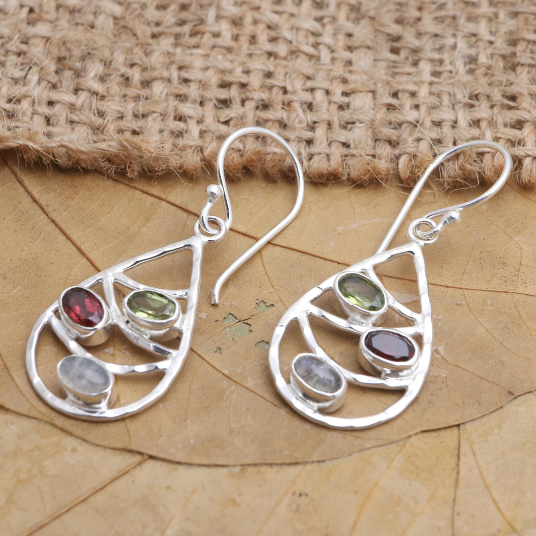 Hand Made Peridot and Garnet Dangle Earrings - Rainbow Skyline